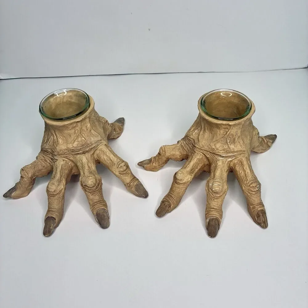 2 Halloween Witch Corpse Zombie Monster Hands Candle Holders Vtg 90’s